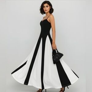 Sweetheart Neckline Two Tone Dress Black/White